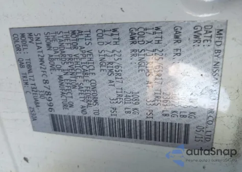 2015 Nissan Rogue Sv from USA, damaged, VIN 5N1AT2MV2FC878996